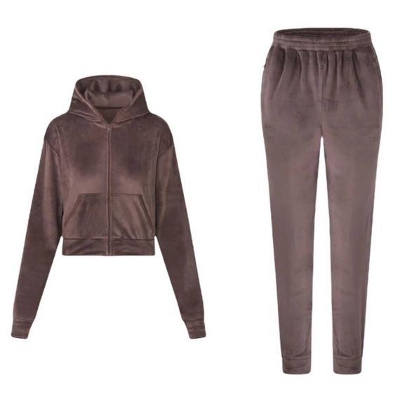 SKIMS Velour Set Amethyst Cropped Hoodie and High Waist Jogger Set 2XL - Picture 5 of 16